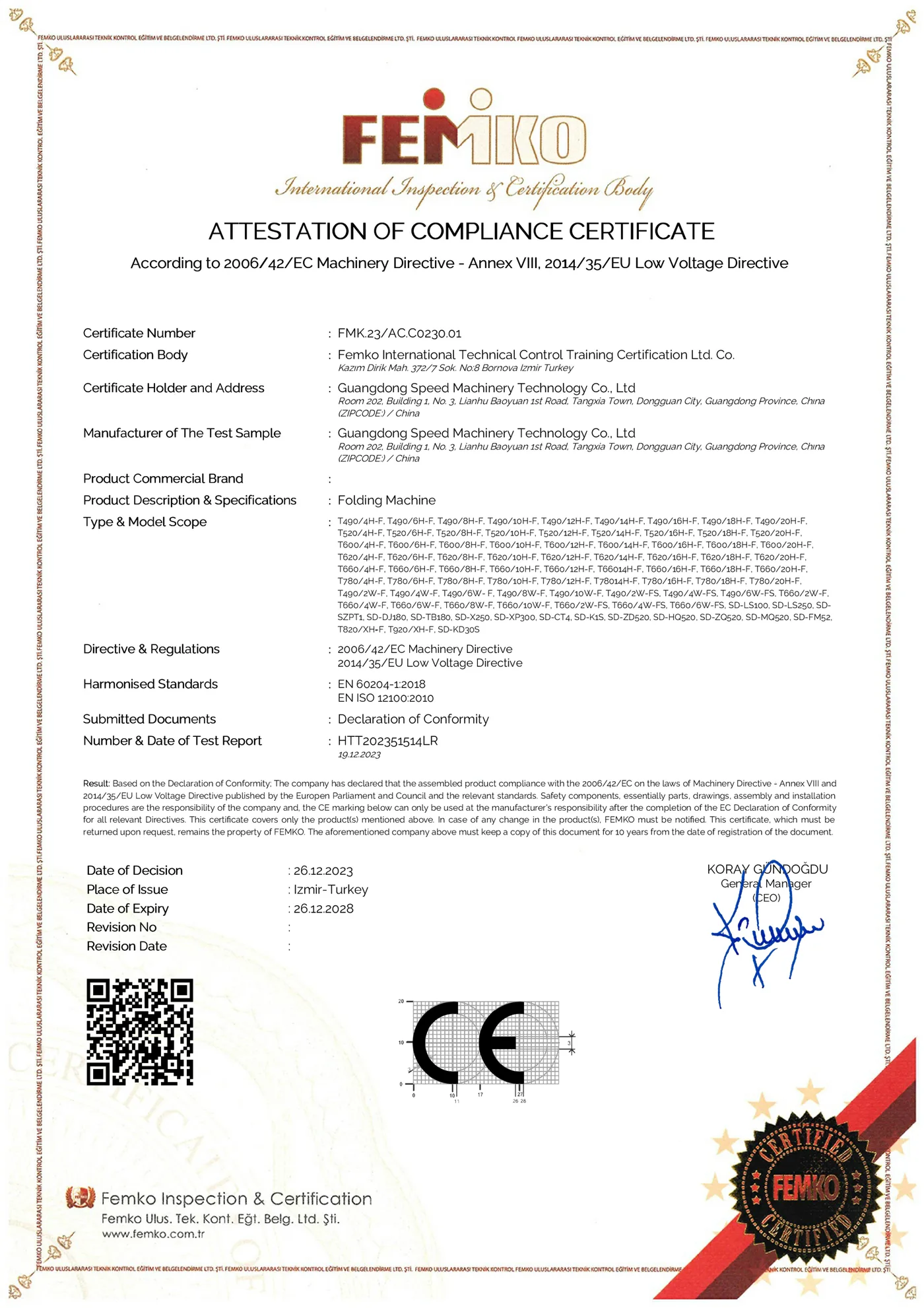 CE attestation of compliance